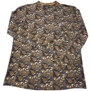 Grundens Shirt Mens M Medium Blue Green Camo Fish Head Print Fishing Performance